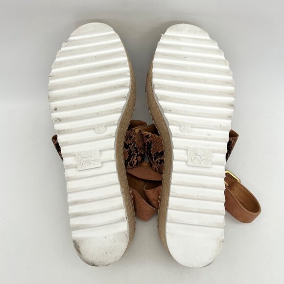 Crown Vintage Espadrille Platform Sandals Womens 9M Snake Print Tan Ankle Strap - Picture 2 of 14
